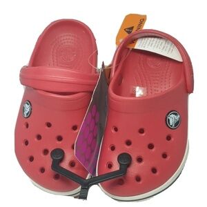 CROCS Kids Red Water Shoes size 8 / 9 with Jibbitz charm Nemo